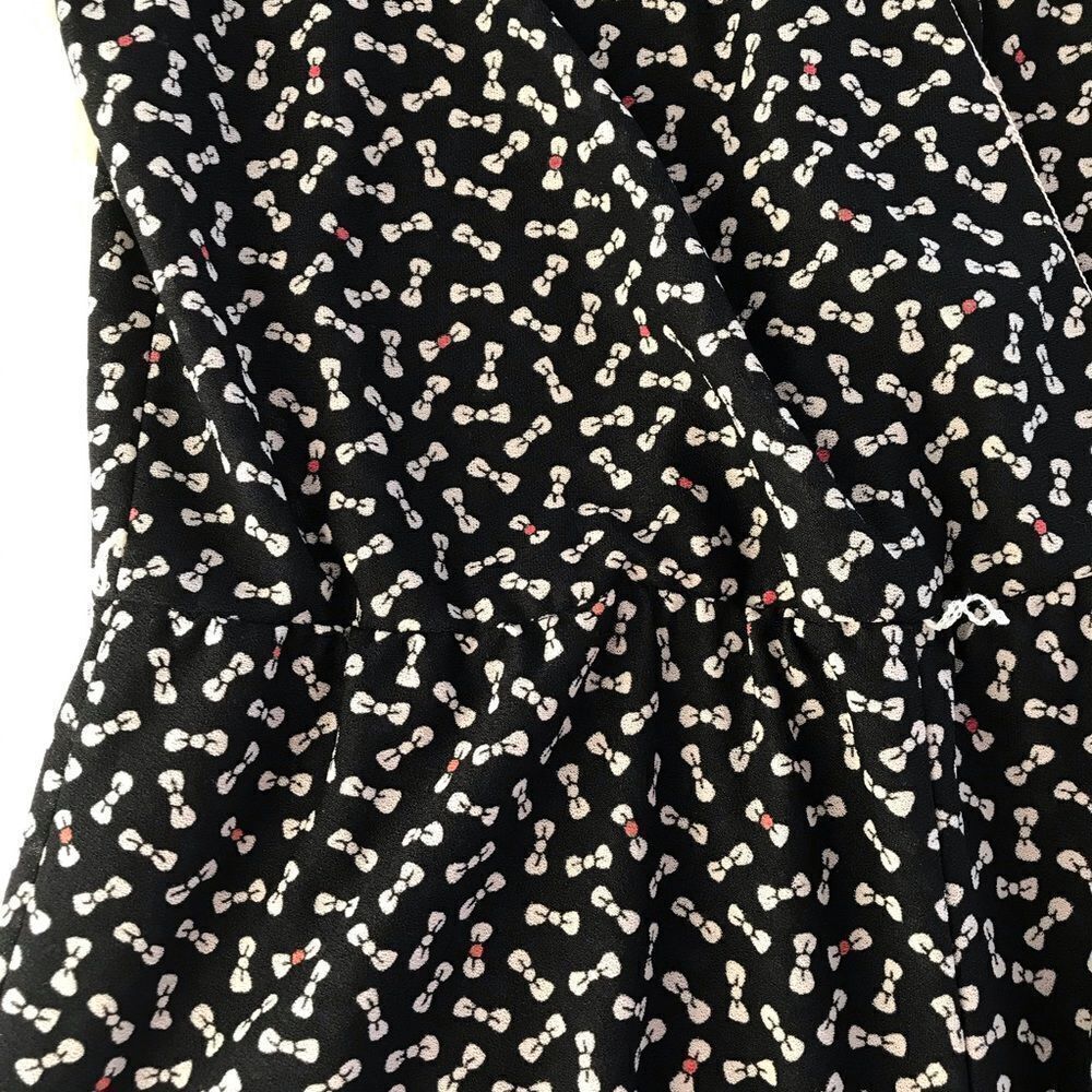 VINTAGE 80s 90s Jumpsuit Short Sleeve Bow Tie Print V-Neck Tapered Leg Black - Picture 5 of 13